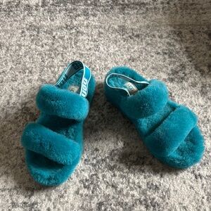 UGG Fluffy Teal Slippers